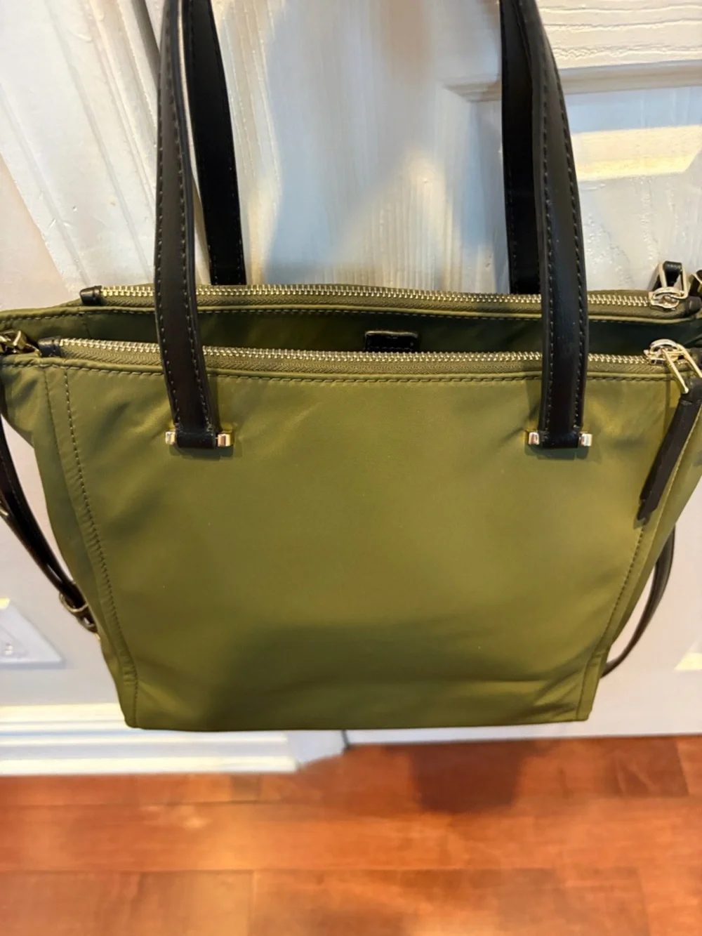 kate spade Olive Green Nylon Shoulder Tote with Black Handles